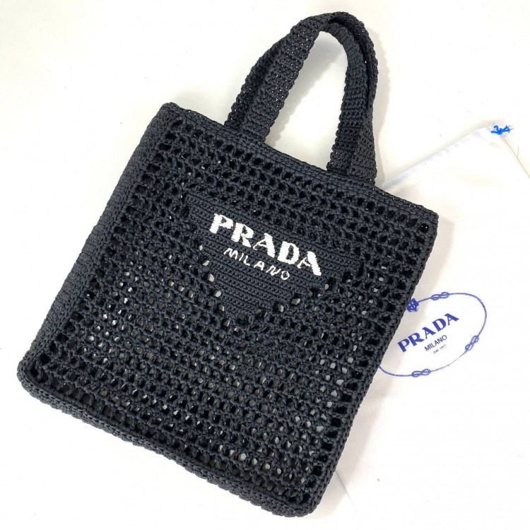 PRADA RAFFİA CROCHET TOTE BAG SİYAH